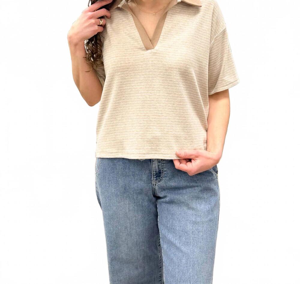NEW THREAD & SUPPLY calix top in tan & white